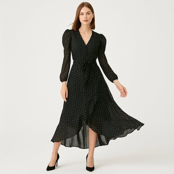 *NEW WITH TAGS* Polka Dot Print Sheer Puff-Sleeve Cover-Up by Express - Size S/M - Picture 1 of 16